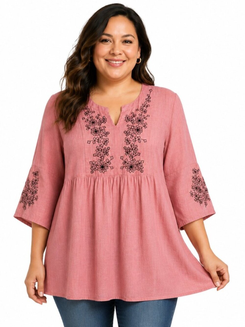 Strategy Pink Embroidered Bell Sleeve Tunic 3XL/46